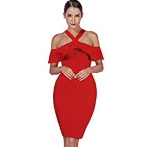 Sexy Off The Shoulder Ruffles Midi Bandage Party Bodycon Dress